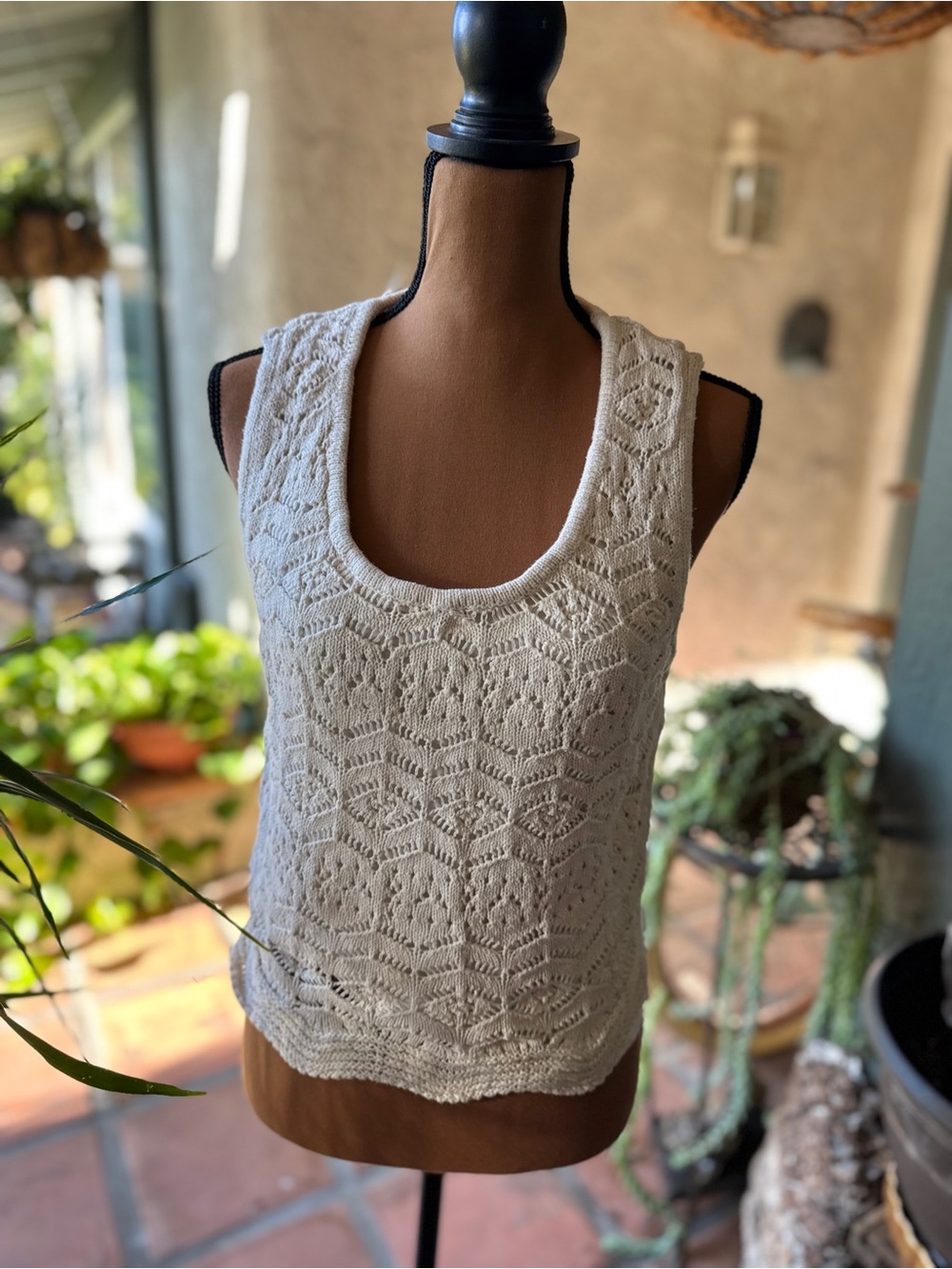 Sanctuary White Crochet Knit Scoop Tank